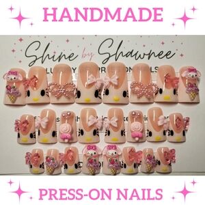 Handmade Luxury Press-On Nails | Sturdy & Reusable | HELLO KITTY ICECREAM